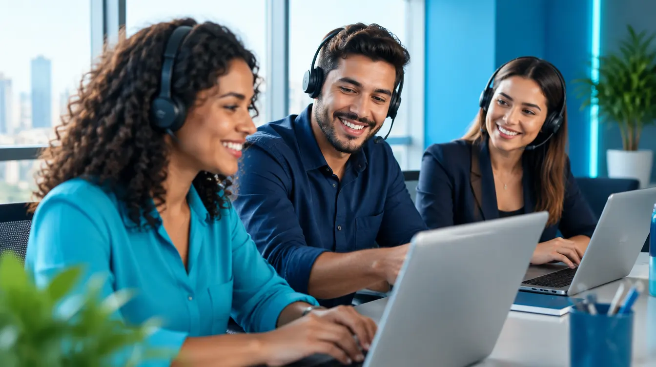 Equipe de atendimento trabalhando junta